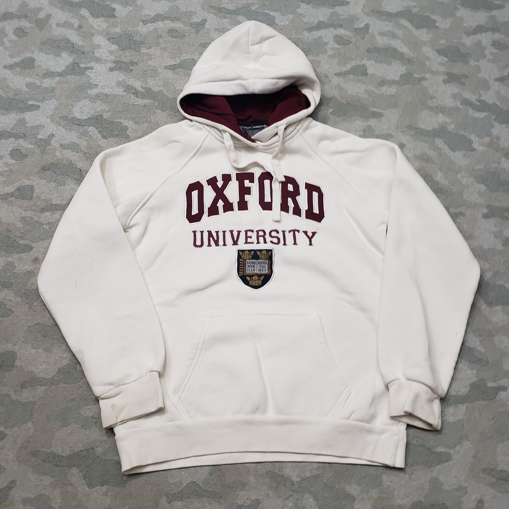 Oxford University‎ Nas Sweatshirt Womens Large White Pullover Hoodie Embroidered